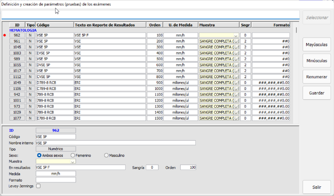 Ajustes, revisión de parámetros