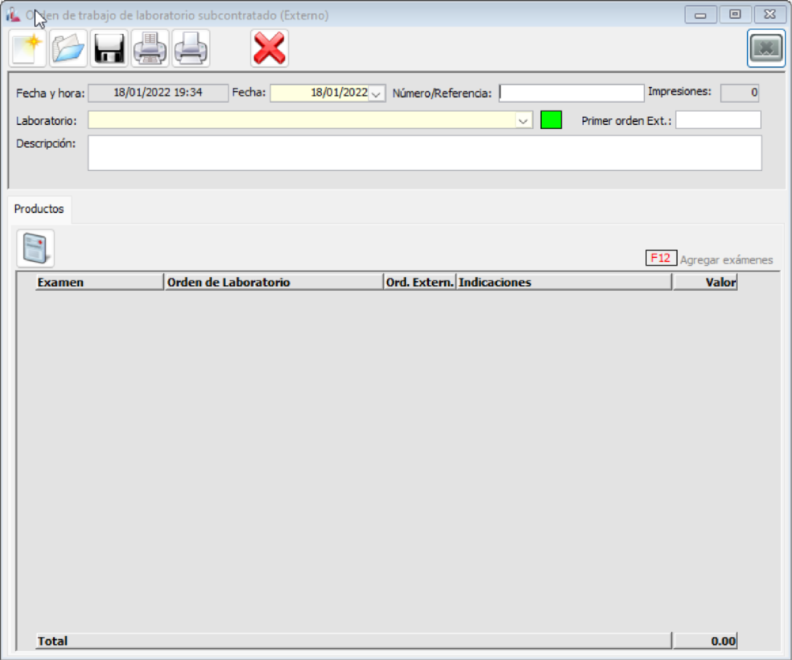 Orden de trabajo de laboratorio subcontratado (externo)