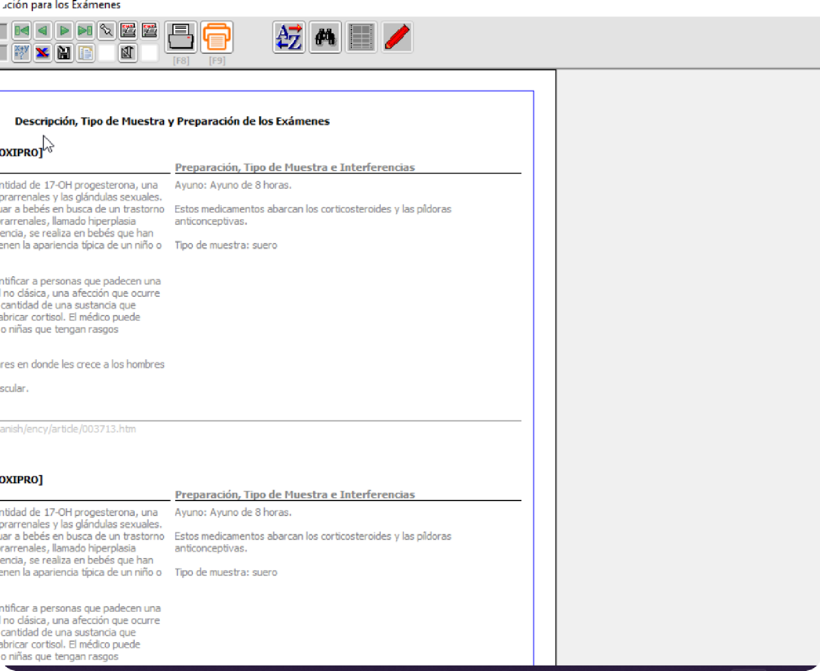 Descripción, tipo de muestra y preparación para los exámenes