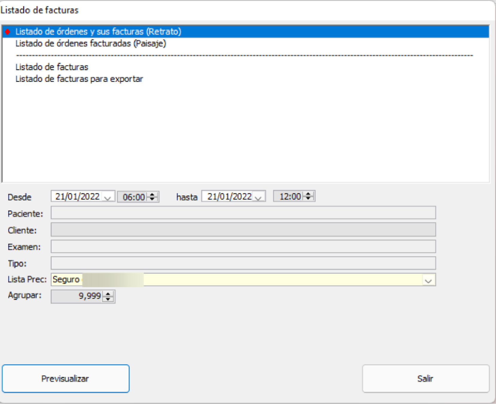 Listado de facturas (supervisor)